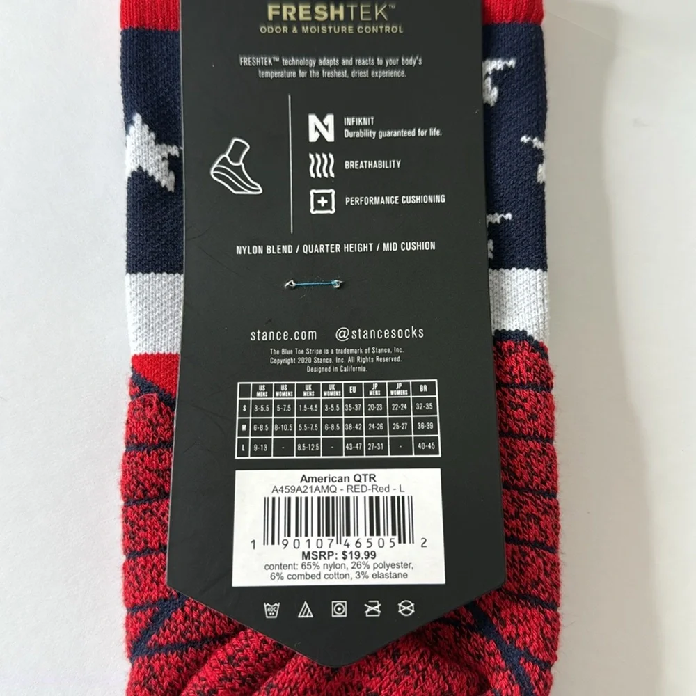 Stance Performance Socks. 2 Pairs. American / Patriotic. Size Large.